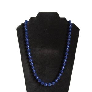 Vintage Navy Blue & Gold Toned Single Strand Acrylic Beaded Lightweight Necklace